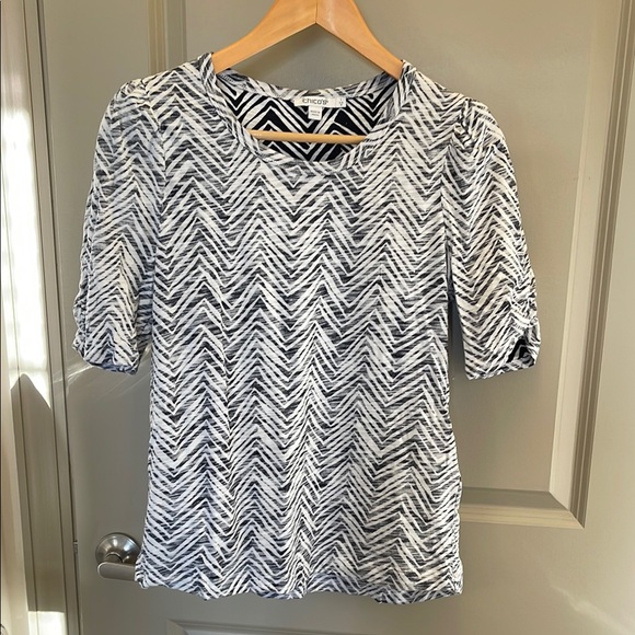 Chico's Navy and White Chevron Top - Picture 1 of 4